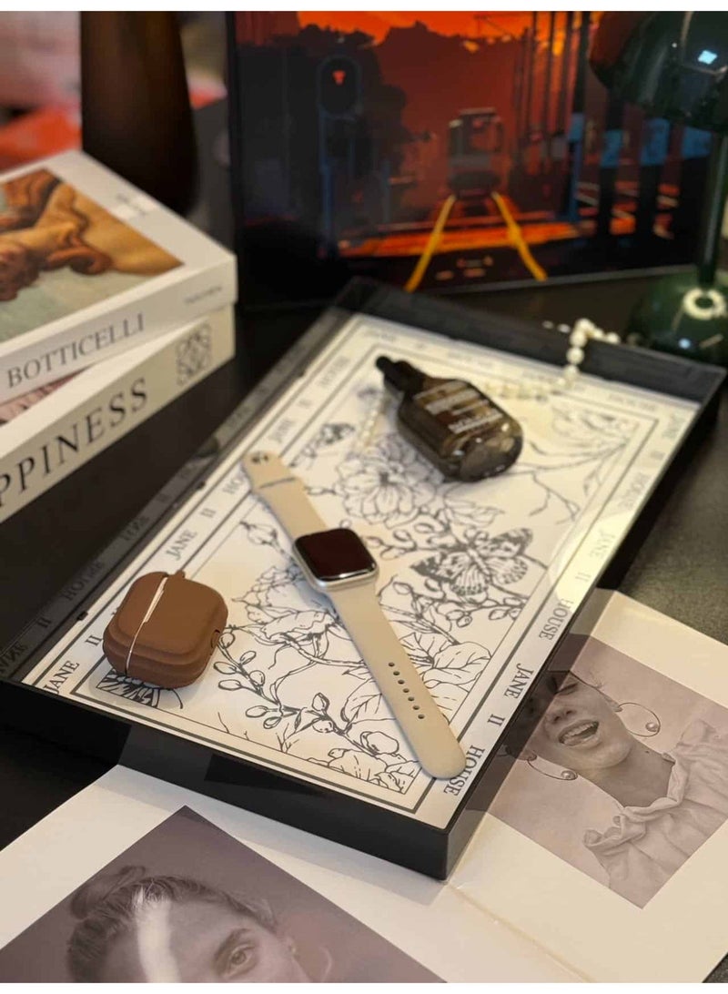 بيتلا صينية تقديم أكريليك مستطيلة، صينية تخزين أنيقة وفاخرة مقاومة للماء وسهلة التنظيف، منظم ديكوري للمنزل والحمام وغرفة المعيشة – نقش زهور كلاسيكية - Image 3